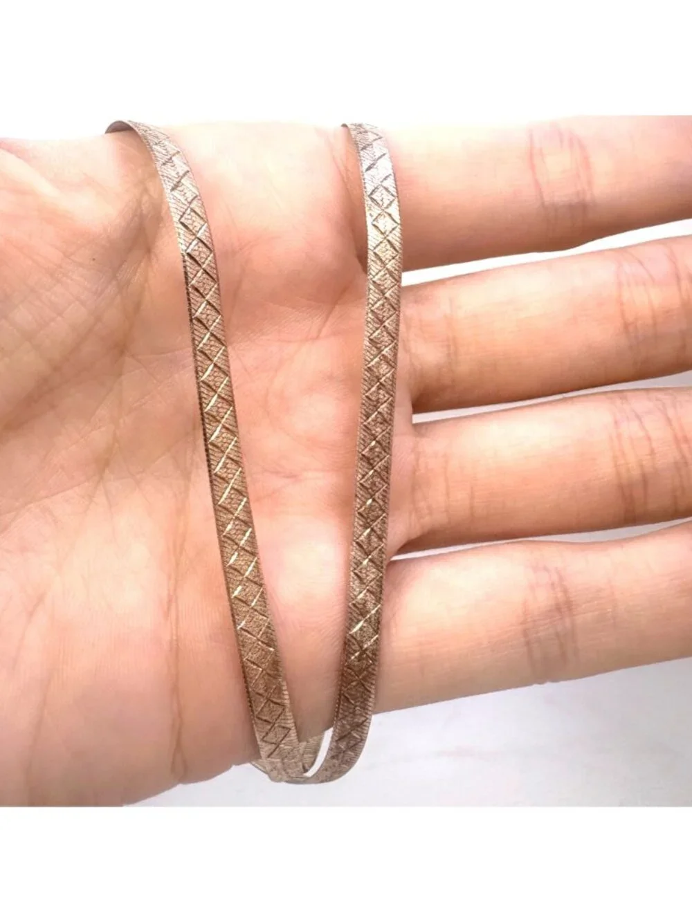 Engraved Herringbone Chain Necklace Sterling Silver 925 Size 18.25